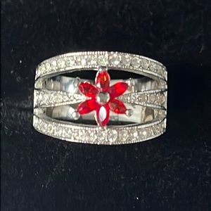 Ruby CZ and Austrian Crystal Ring Size 8